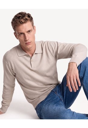 Saco Polo Pechera Contrastante  Para Hombre Arena Seven Seven