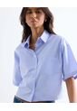 Camisa Cropped Rayas Manga Corta  Para Mujer Azul Seven Seven de Seven Seven