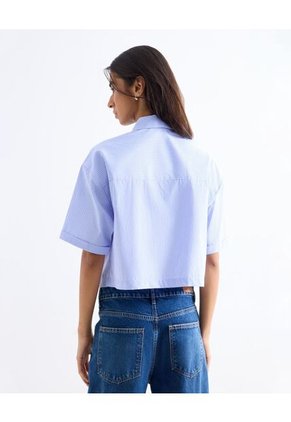 Camisa Cropped Rayas Manga Corta Para Mujer Azul Seven Seven