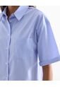 Camisa Cropped Rayas Manga Corta  Para Mujer Azul Seven Seven de Seven Seven