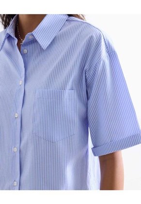 Camisa Cropped Rayas Manga Corta Para Mujer Azul Seven Seven