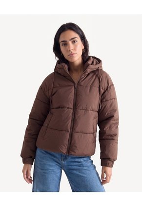Chaqueta Bomber Acolchada Con Capota  Para Mujer Café Seven Seven
