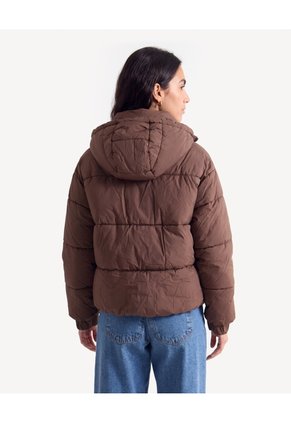 Chaqueta Bomber Acolchada Con Capota  Para Mujer Café Seven Seven
