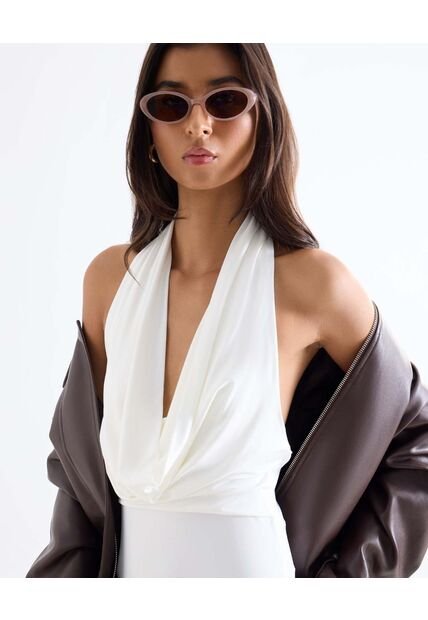 Body Drapeado Con Escote  Para Mujer Blanco Seven Seven