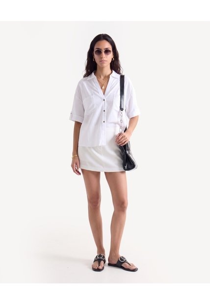 Blusa Camisera Guardapolvo  Para Mujer Crudo Seven Seven
