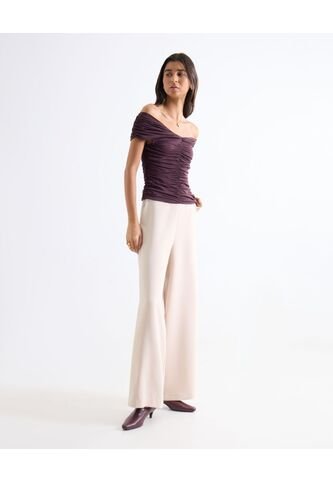 Pantalón Wide Leg Tiro Alto  Para Mujer Crema Seven Seven Seven Seven