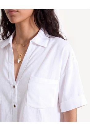 Blusa Camisera Guardapolvo  Para Mujer Crudo Seven Seven