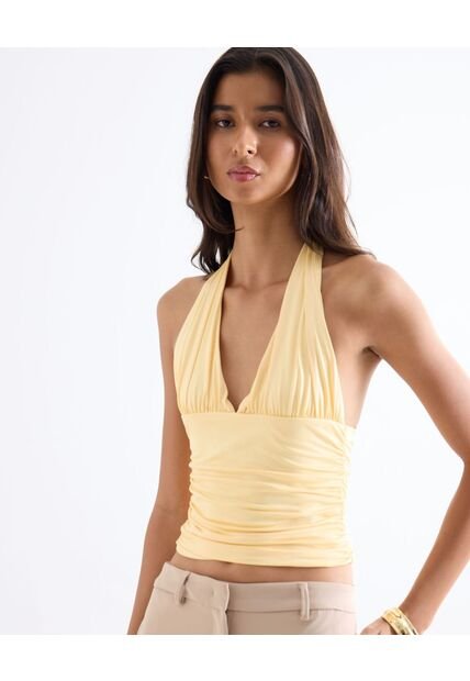 Top Halter Con Drapeado Fruncido  Para Mujer Blanco Seven Seven