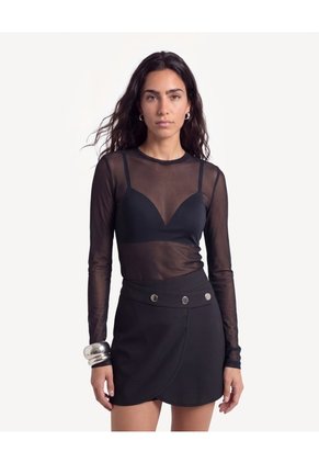 Camiseta Manga Larga Escote Redondo Para Mujer Negro Seven Seven