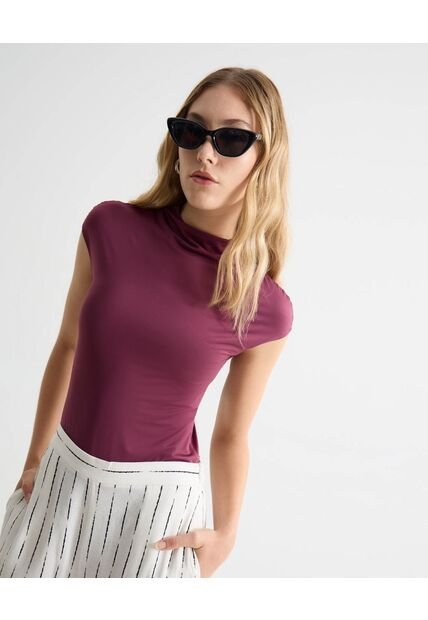 Camiseta Para Mujer Manga Corta Cuello Alto Color Vino Marca Seven Seven #28096343