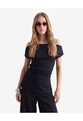 Blusa Con Prenses Y Aberturas Para Mujer Negro Seven Seven