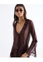 Blusa Malla Drapeada Boleros Frontales  Para Mujer Café Seven Seven de Seven Seven