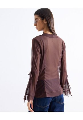Blusa Malla Drapeada Boleros Frontales  Para Mujer Café Seven Seven