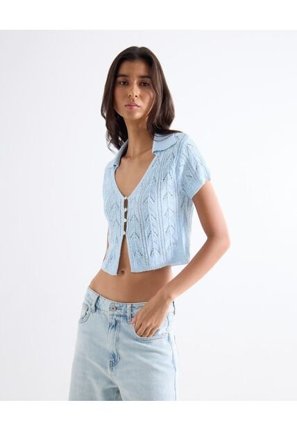 Camiseta Cuello V Corta  Para Mujer Azul Seven Seven
