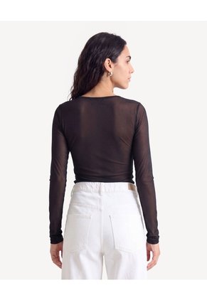 Camiseta Tipo Body En Mesh  Para Mujer Negro Seven Seven