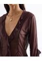 Blusa Malla Drapeada Boleros Frontales  Para Mujer Café Seven Seven de Seven Seven