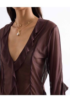 Blusa Malla Drapeada Boleros Frontales  Para Mujer Café Seven Seven