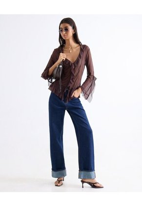 Blusa Malla Drapeada Boleros Frontales  Para Mujer Café Seven Seven
