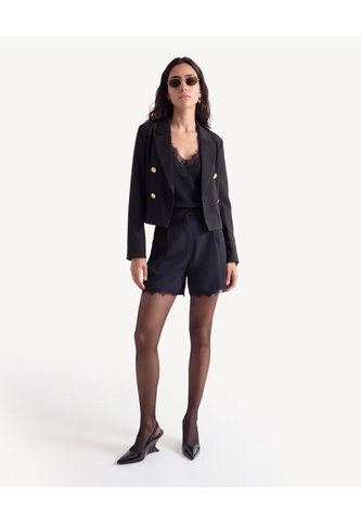Blazer Corto Cruzado Con Solapa  Para Mujer Negro Seven Seven Seven Seven