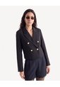 Blazer Corto Cruzado Con Solapa  Para Mujer Negro Seven Seven de Seven Seven