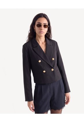 Blazer Corto Cruzado Con Solapa  Para Mujer Negro Seven Seven