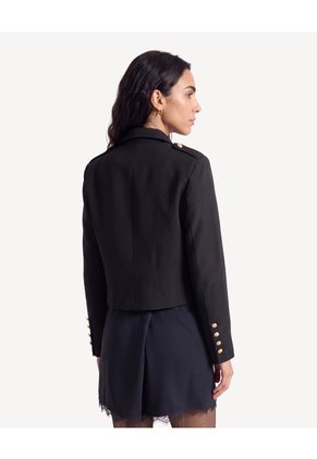 Blazer Corto Cruzado Con Solapa  Para Mujer Negro Seven Seven