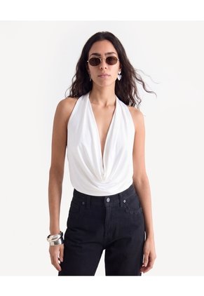 Camiseta Halter Escote Drapeado  Para Mujer Crudo Seven Seven