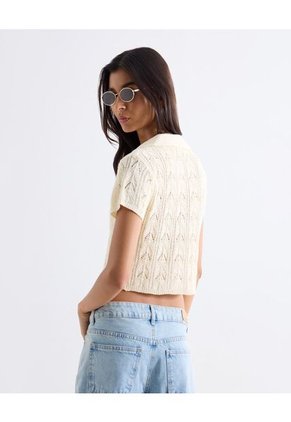 Camiseta Cuello V Corta Para Mujer Crema Seven Seven