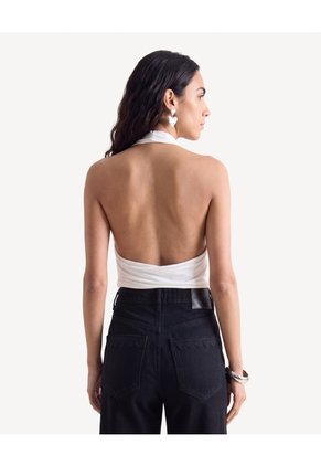 Camiseta Halter Escote Drapeado  Para Mujer Crudo Seven Seven