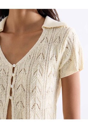 Camiseta Cuello V Corta Para Mujer Crema Seven Seven