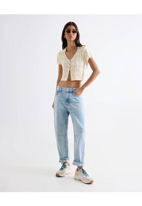 Camiseta Cuello V Corta Para Mujer Crema Seven Seven