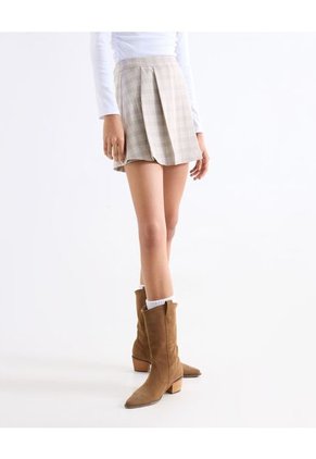 Falda Mini Tablonada Cuadros Para Mujer Crema Seven Seven