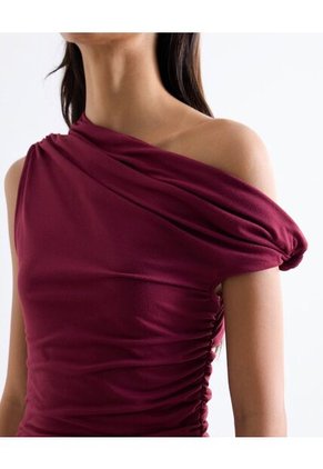 Camiseta Asimétrica Drapeada Para Mujer Vino Seven Seven