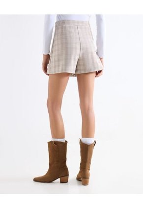 Falda Mini Tablonada Cuadros Para Mujer Crema Seven Seven