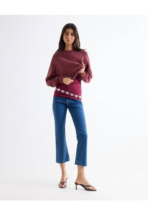 Camiseta Asimétrica Drapeada Para Mujer Vino Seven Seven
