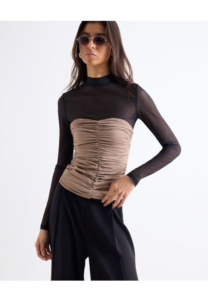 Blusa Strapless Con Torsión  Para Mujer Camel Seven Seven