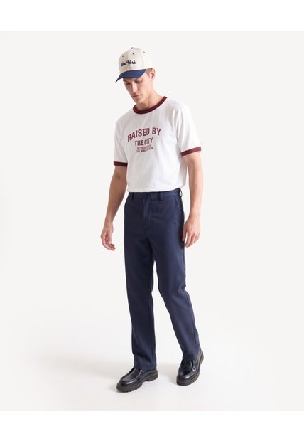 Camiseta Contraste Con Estampado Frontal  Para Hombre Crema Seven Seven