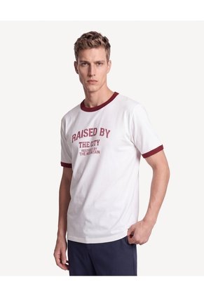 Camiseta Contraste Con Estampado Frontal  Para Hombre Crema Seven Seven