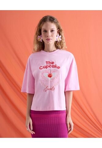 Camiseta  Para Mujer Manga Corta Cuello Redondo Color Rosa Marca Seven Seven #28098114 Seven Seven