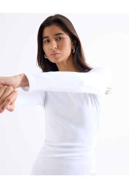 Camiseta Cuello Redondo Manga Larga  Para Mujer Blanco Seven Seven