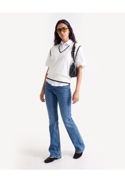 Chaleco Tejido Cuello En V  Para Mujer Crudo Seven Seven