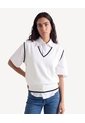 Chaleco Tejido Cuello En V  Para Mujer Crudo Seven Seven de Seven Seven