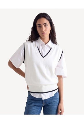 Chaleco Tejido Cuello En V  Para Mujer Crudo Seven Seven