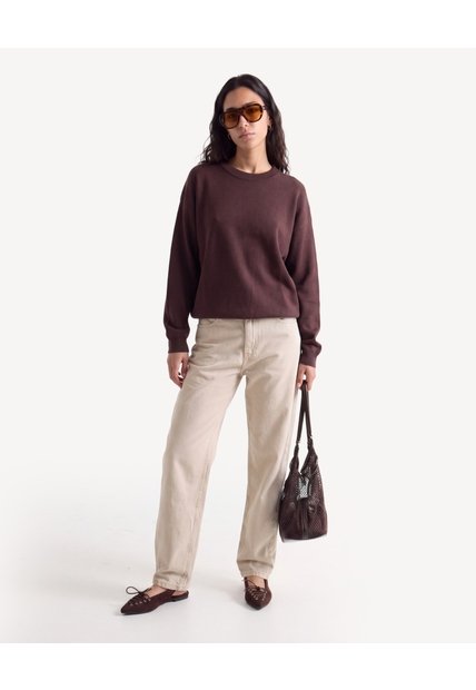 Saco Redondo Tejido Jaspeado  Para Mujer Café Seven Seven