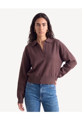 Saco Polo Escote En V Para Mujer Café Seven Seven