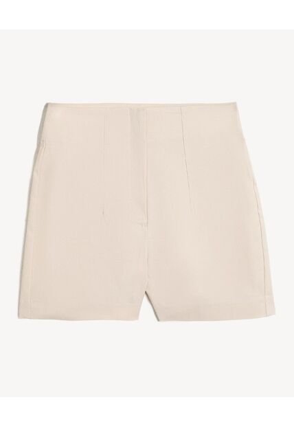 Short Tiro Alto Con Pinzas  Para Mujer Beige Seven Seven