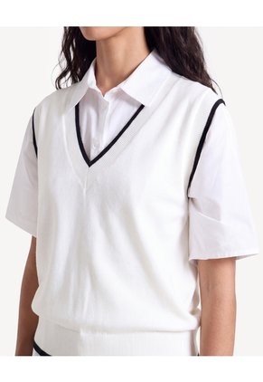 Chaleco Tejido Cuello En V  Para Mujer Crudo Seven Seven
