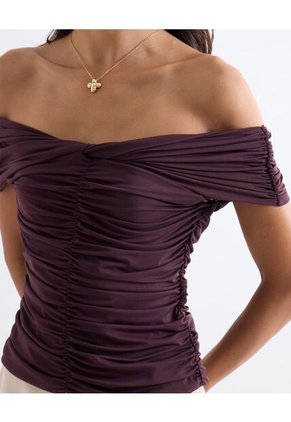Top Drapeado Hombros Descubiertos  Para Mujer Café Seven Seven