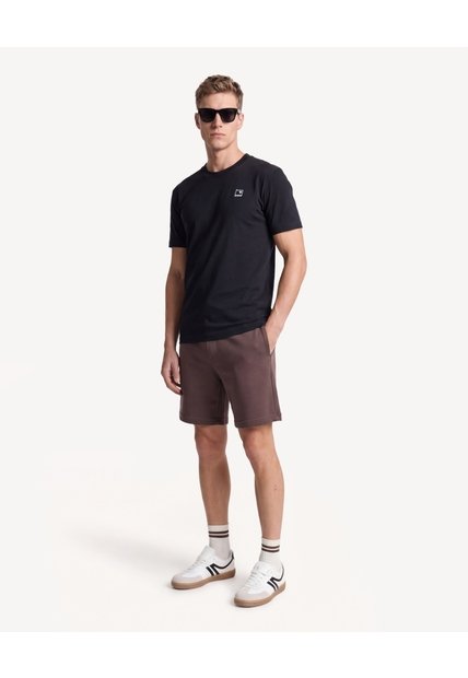 Camiseta Con Estampado Frontal Manga Corta  Para Hombre Negro Seven Seven