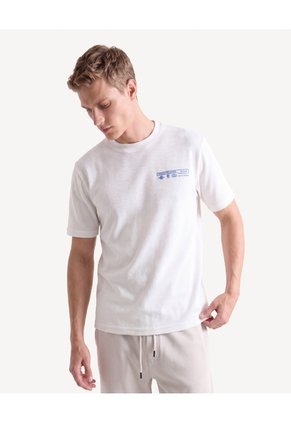 Camiseta Estampada Textura Punto Para Hombre Crema Seven Seven